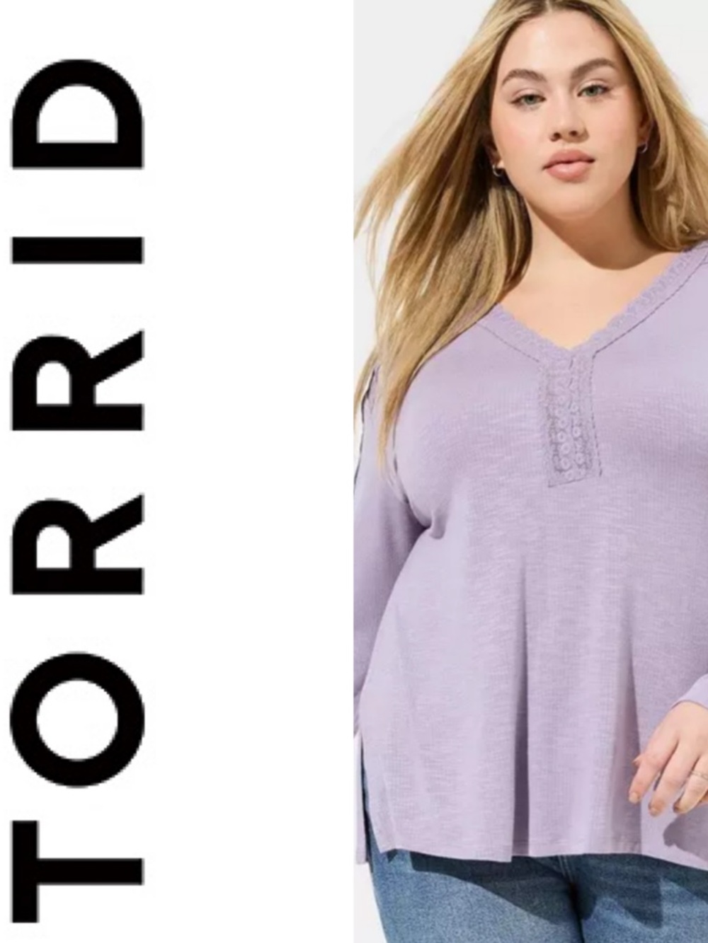 TORRID Super Soft Slub Long Sleeve Drop Shoulder Lace Yoke Top Dusk Size 1